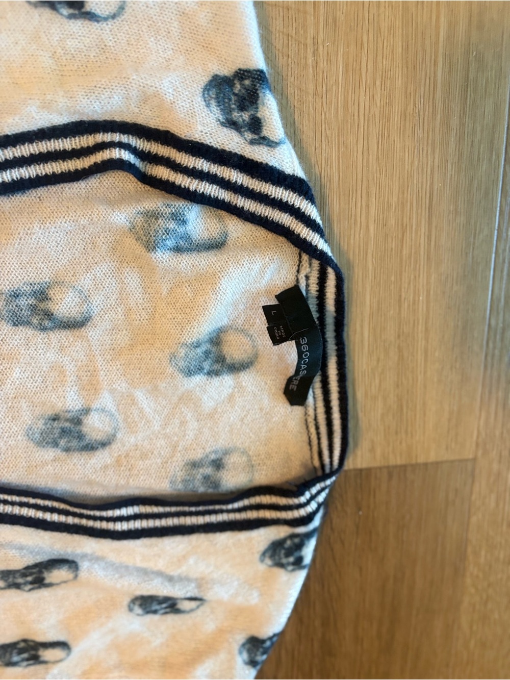 360 Cashmere Cream Cardigan with Navy Skull Motif and Striped Trim - Picture 4 of 4